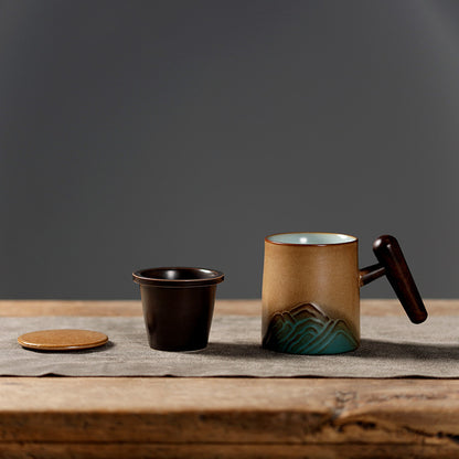 Compact Porcelain Tea Cup 260ml with Built-In Separator for Office Use