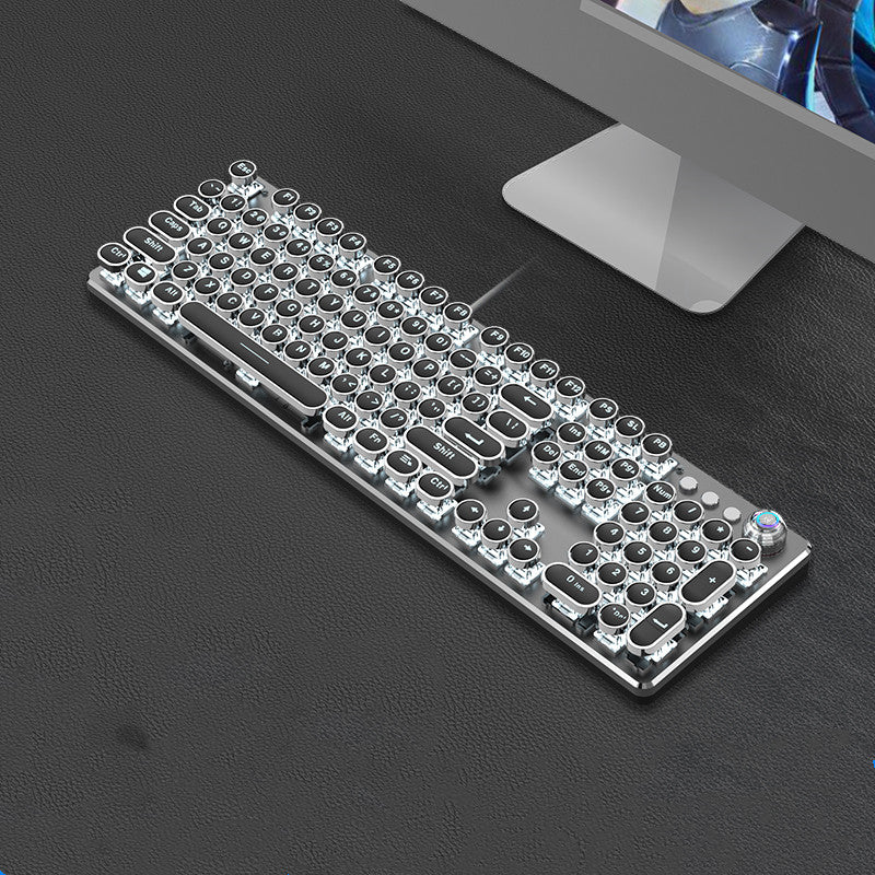 Retro Keyboard and Mouse Set with Metal Frame LED Backlit Wired USB 3