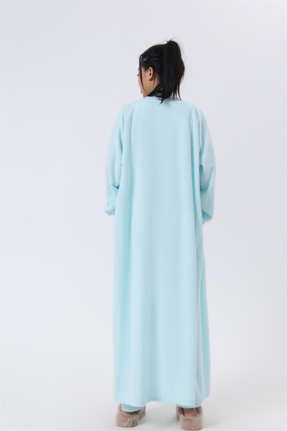 Warm Three-Piece Pajama Set with Cardigan Crop Top and Wide Leg Everyday Pants for Women