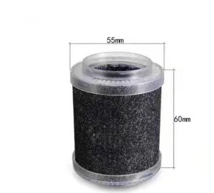 Cylindrical replacement air purifier filter with dimension indicators showing 55mm width and 60mm height.