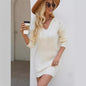 Fashion V - Neck Hooded Long Sleeve Knit Dress Ins Solid Color Slim Waisted Hip Dress Womens Clothing - merch gone viral.