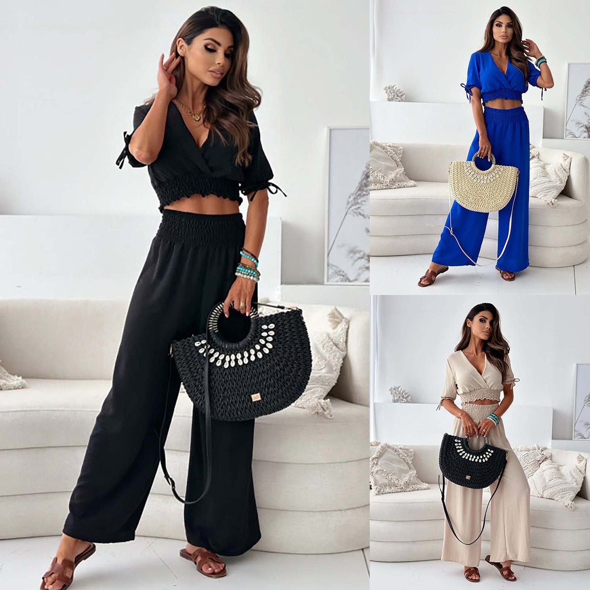 Fashion Women's Wear Half Sleeve Trousers Suit - merch gone viral.
