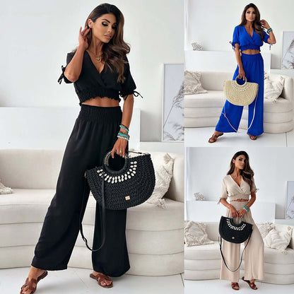 Fashion Women's Wear Half Sleeve Trousers Suit - merch gone viral.