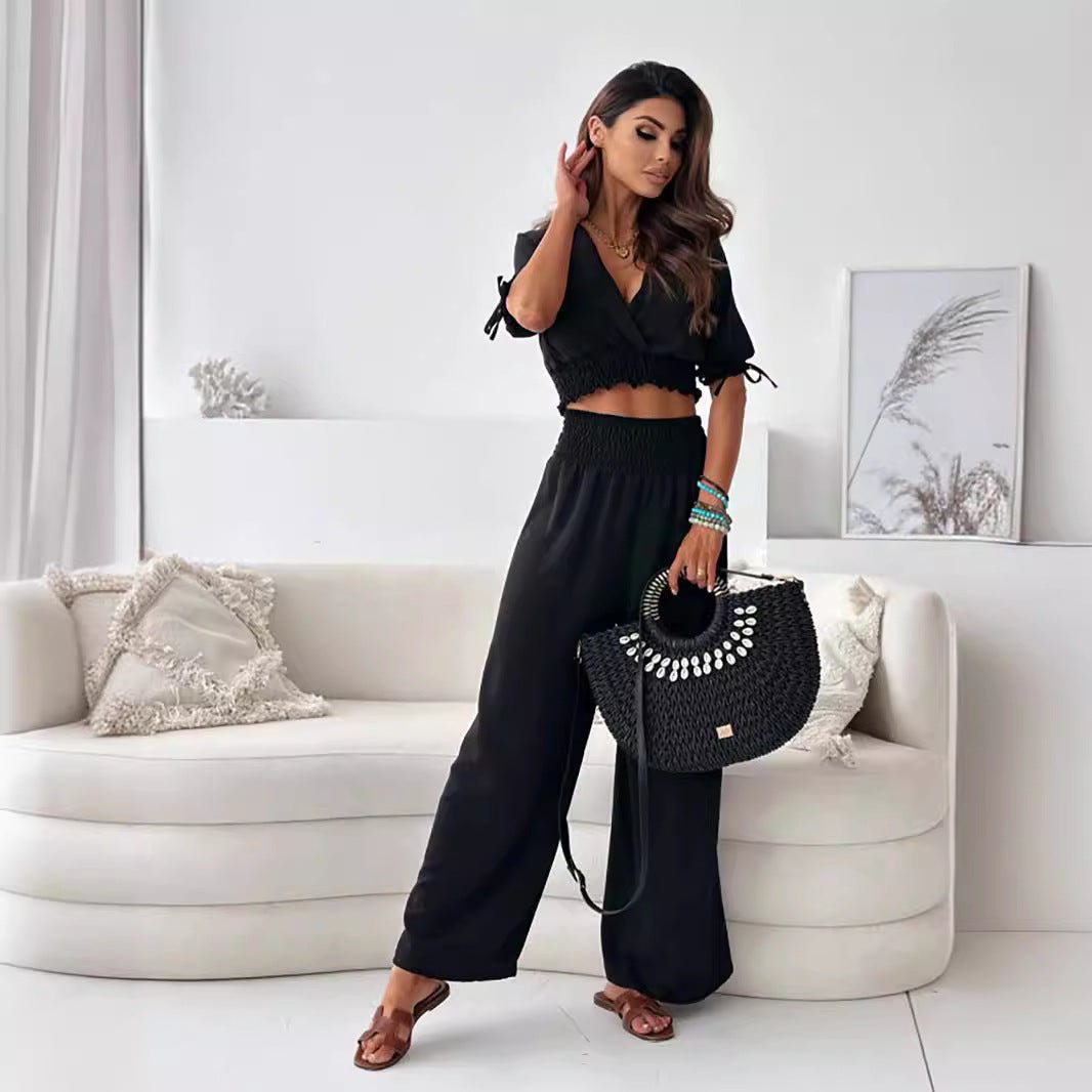 Fashion Women's Wear Half Sleeve Trousers Suit - merch gone viral.
