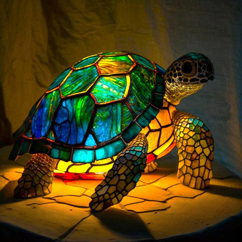 Animal sculpture lamp ambient night light turtle shaped stained glass design