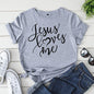 Soft Tee with Silk Cashmere Letter Print O-Neck for Women Comfort Fit