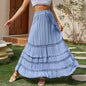 Luxe Cotton Style Long Half Body Stitching Cake Skirt