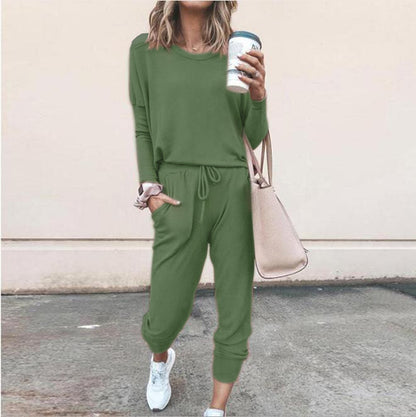Women’s Casual Chic Lounge Set – Long Sleeve Pullover Top & Drawstring Pants with Pockets – Effortless Style & Comfort”