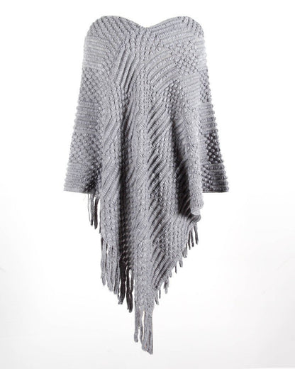 Fringed Cloak Shawl Hair Ball Solid Color Sweater - merch gone viral.
