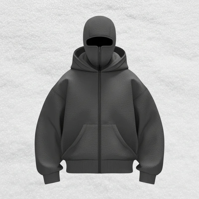 Full-zip technical fleece hoodie with an integrated balaclava face-mask hood