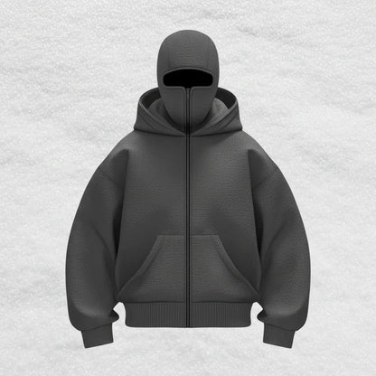 Full-zip technical fleece hoodie with an integrated balaclava face-mask hood