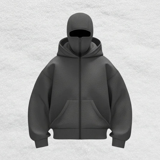 Full-zip technical fleece hoodie with an integrated balaclava face-mask hood