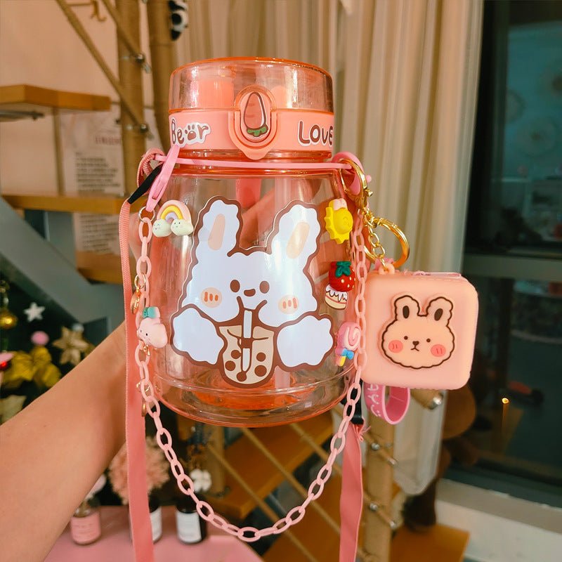 Girls Water Bottle With Straw and Shoulder Strap BPA Free Large Capacity - Merch Gone Viral