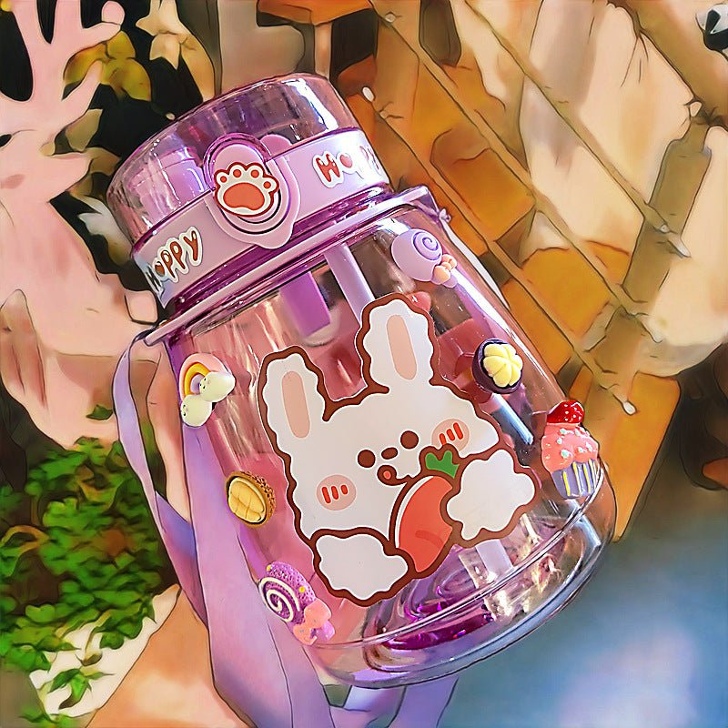 Girls Water Bottle With Straw and Shoulder Strap BPA Free Large Capacity - Merch Gone Viral