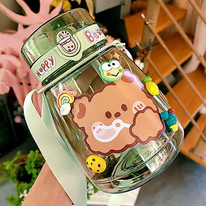 Girls Water Bottle With Straw and Shoulder Strap BPA Free Large Capacity - Merch Gone Viral