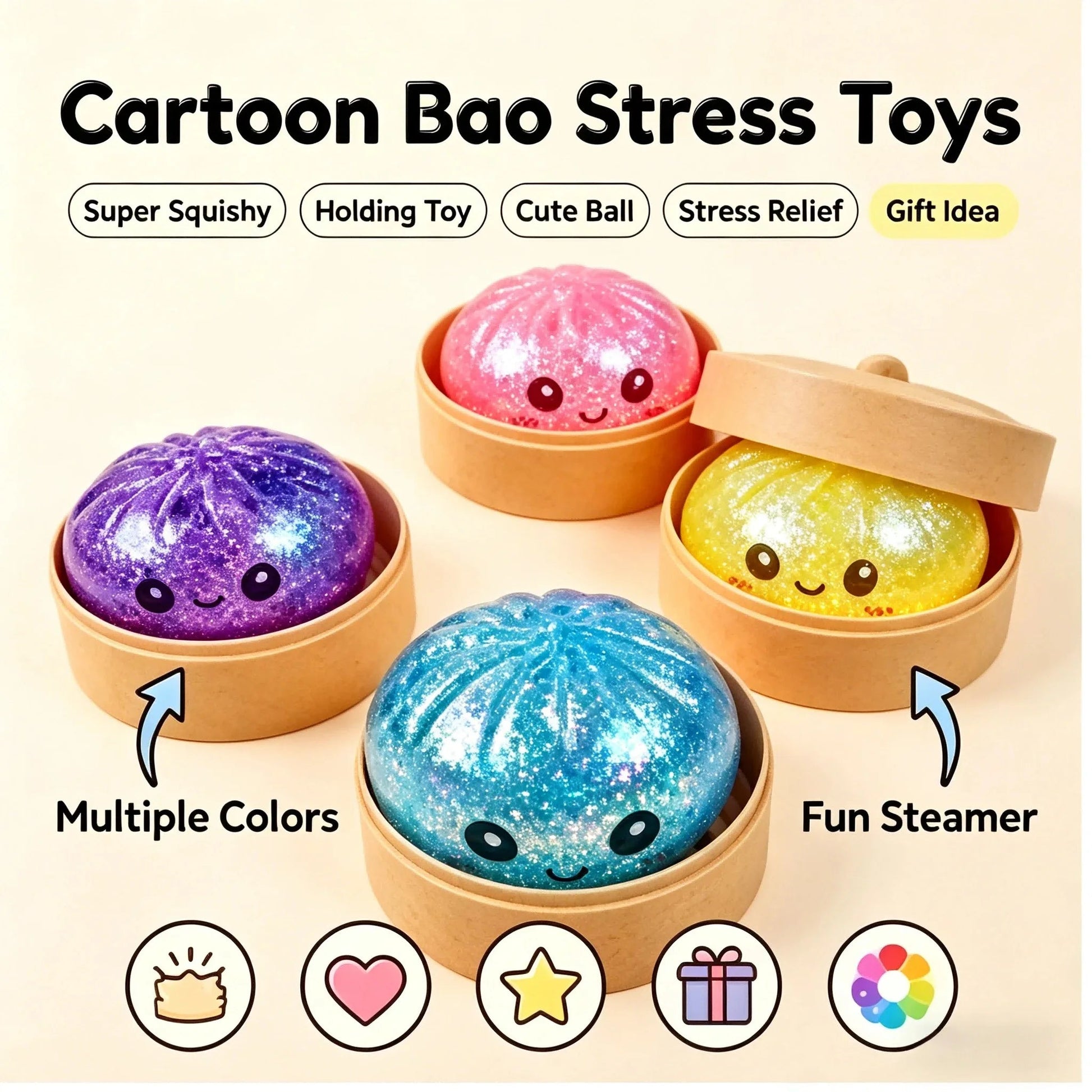 Glitter Dumpling Squishy Toy with Gift Box for Stress Relief - Merch Gone Viral
