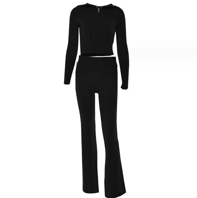 Hoodie Suit Women Leisure Sexy Zip Long Sleeve Sweater And High Waist Long Pants Set - merch gone viral.