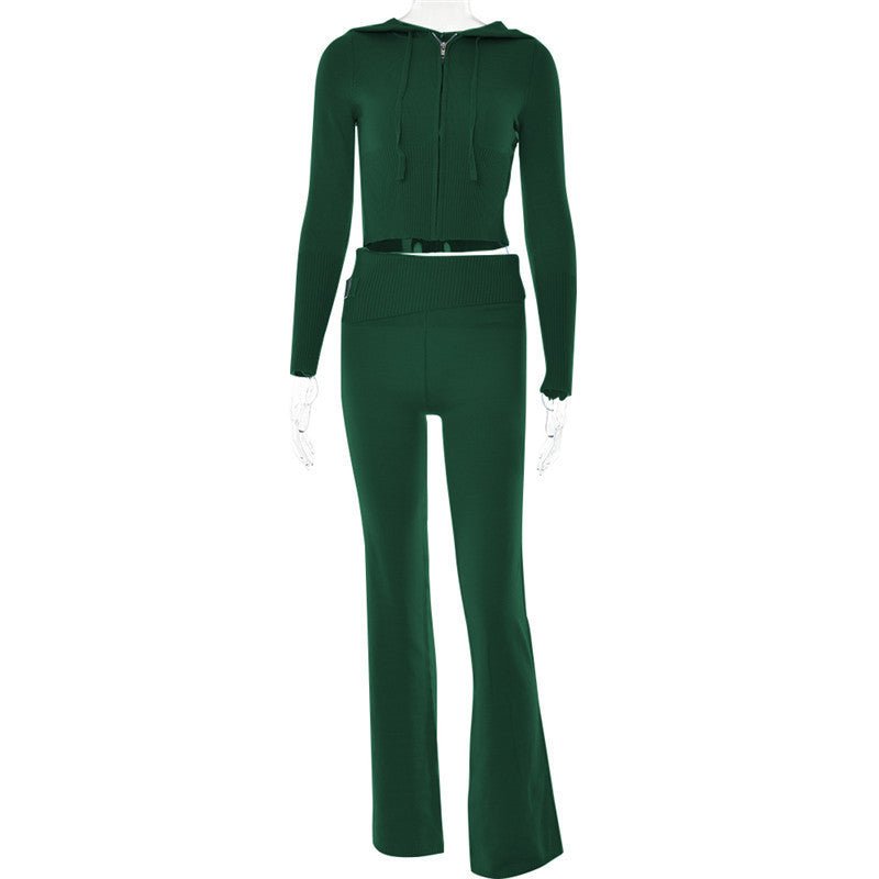 Hoodie Suit Women Leisure Sexy Zip Long Sleeve Sweater And High Waist Long Pants Set - merch gone viral.