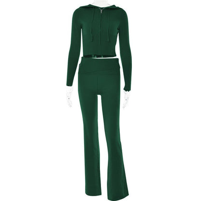 Hoodie Suit Women Leisure Sexy Zip Long Sleeve Sweater And High Waist Long Pants Set - merch gone viral.