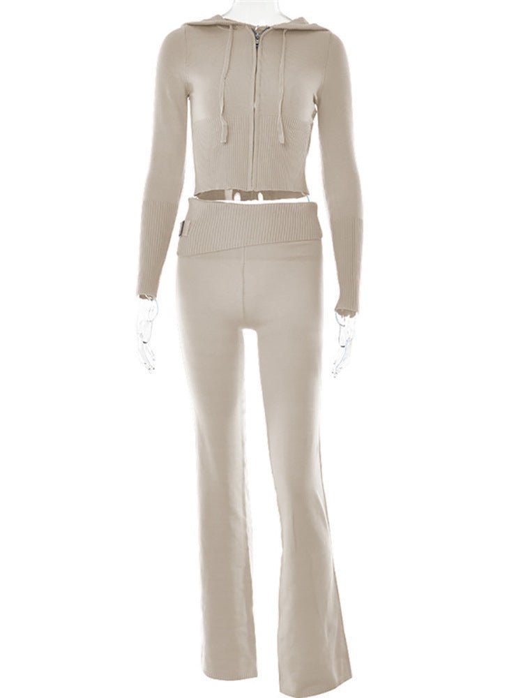 Hoodie Suit Women Leisure Sexy Zip Long Sleeve Sweater And High Waist Long Pants Set - merch gone viral.