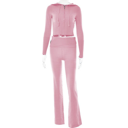 Hoodie Suit Women Leisure Sexy Zip Long Sleeve Sweater And High Waist Long Pants Set - merch gone viral.