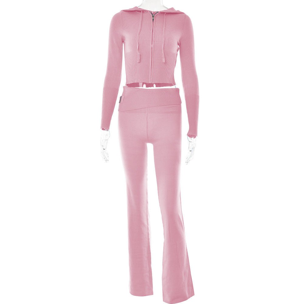 Hoodie Suit Women Leisure Sexy Zip Long Sleeve Sweater And High Waist Long Pants Set - merch gone viral.