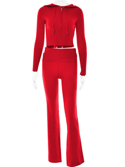 Hoodie Suit Women Leisure Sexy Zip Long Sleeve Sweater And High Waist Long Pants Set - merch gone viral.
