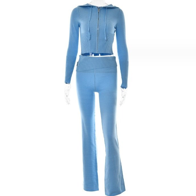 Hoodie Suit Women Leisure Sexy Zip Long Sleeve Sweater And High Waist Long Pants Set - merch gone viral.