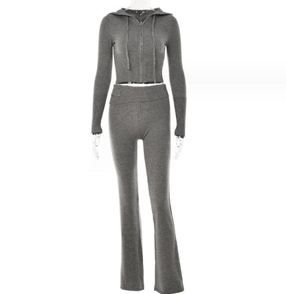 Hoodie Suit Women Leisure Sexy Zip Long Sleeve Sweater And High Waist Long Pants Set - merch gone viral.