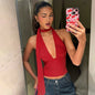 It's Your Perfect Deep V Neck Halter Top Crafted From Premium Milk Silk Blend For Sophisticated Summer Luxury. - merch gone viral.