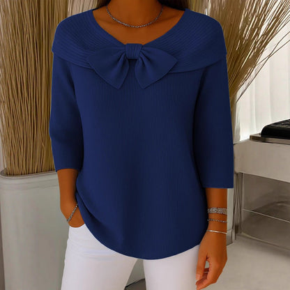 Knitted Bow Solid Color Sweater Autumn And Winter - merch gone viral.