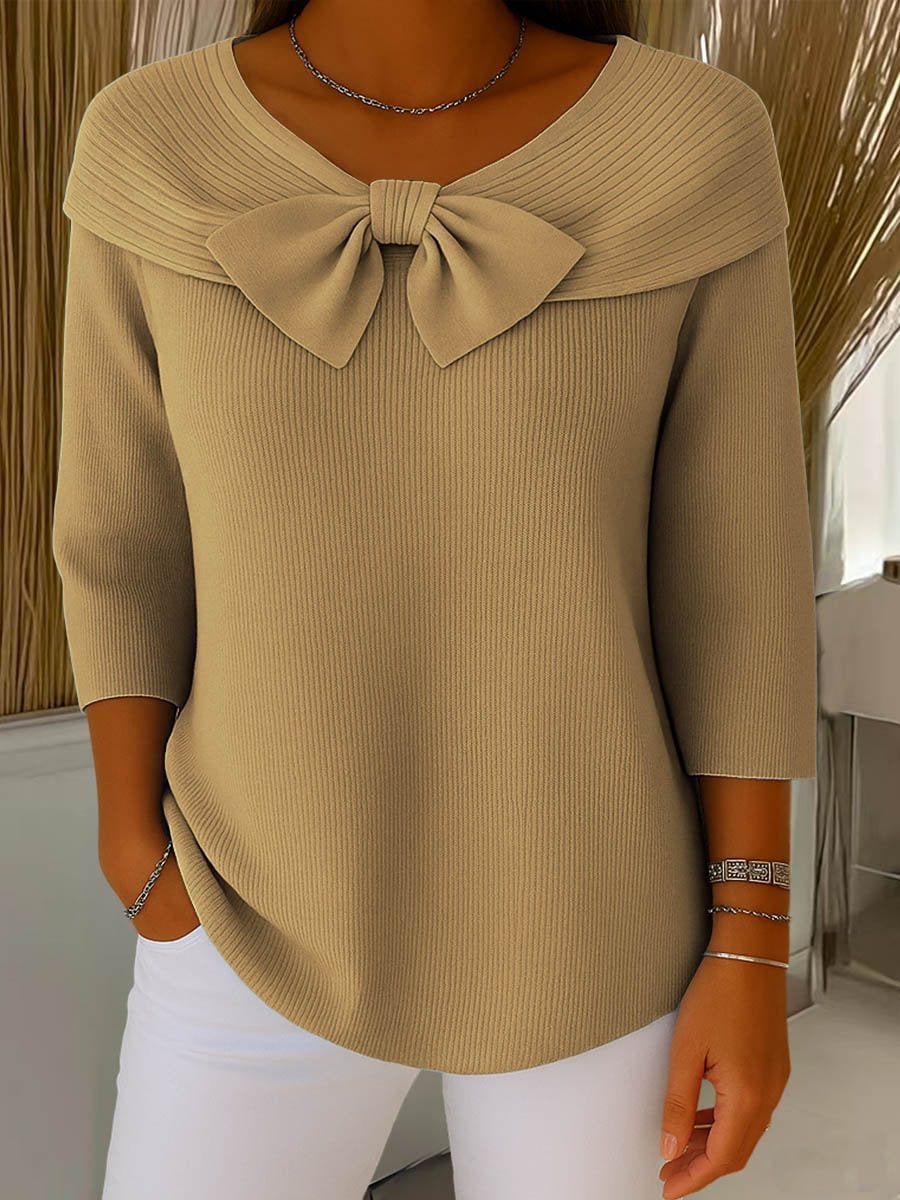 Knitted Bow Solid Color Sweater Autumn And Winter - merch gone viral.