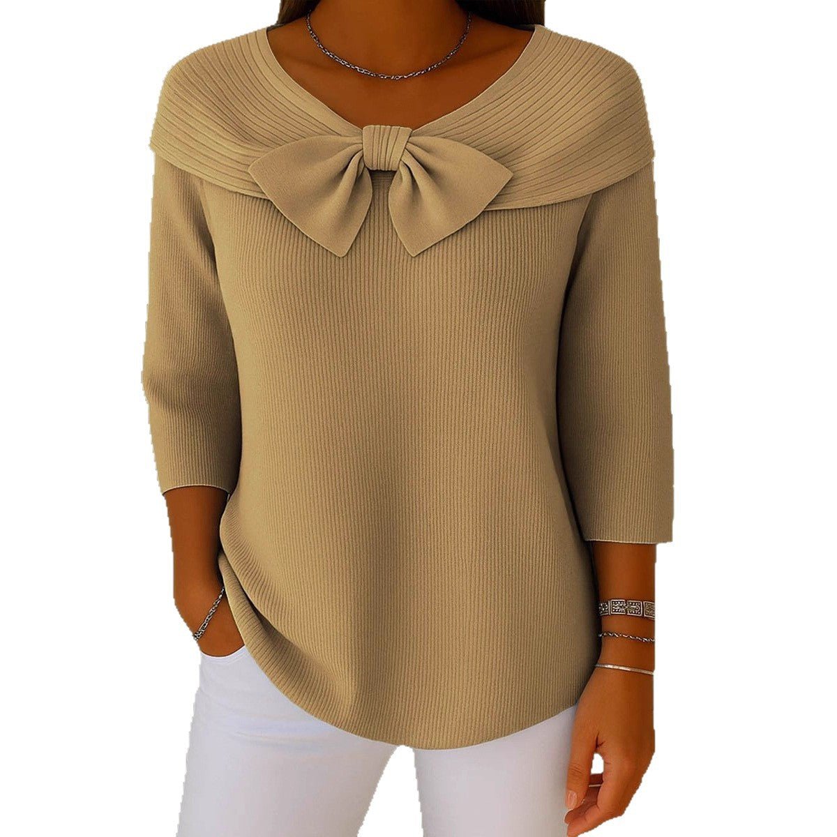 Knitted Bow Solid Color Sweater Autumn And Winter - merch gone viral.