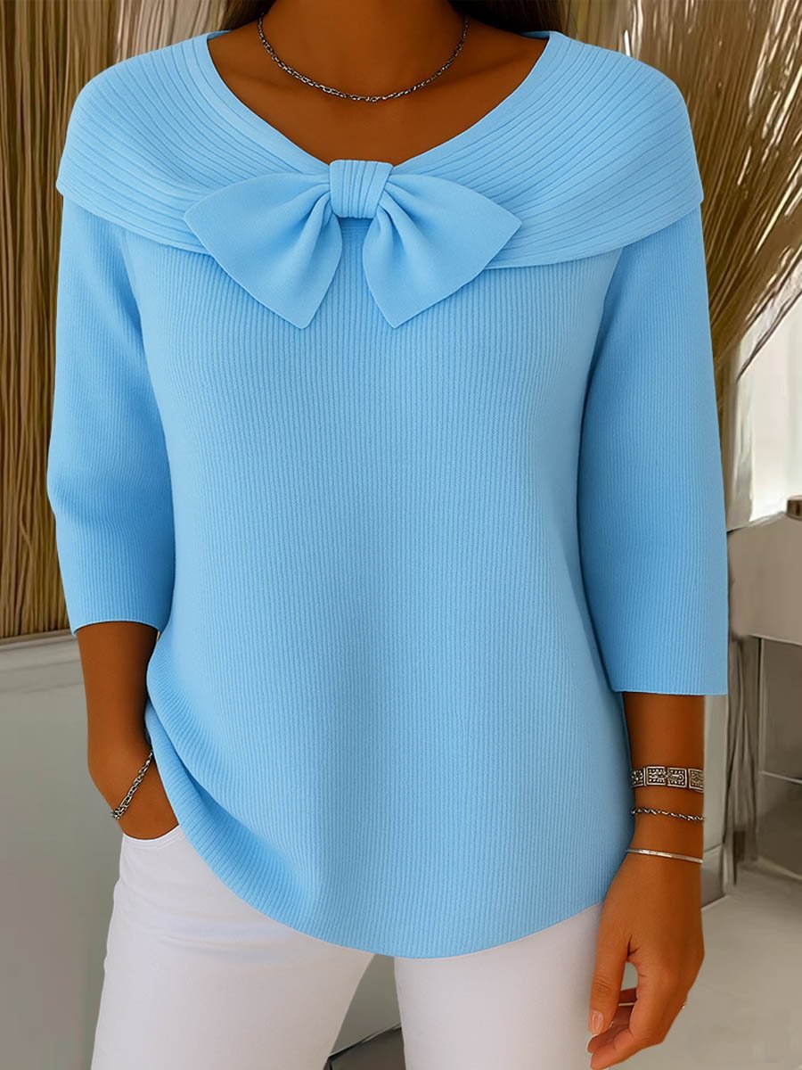 Knitted Bow Solid Color Sweater Autumn And Winter - merch gone viral.