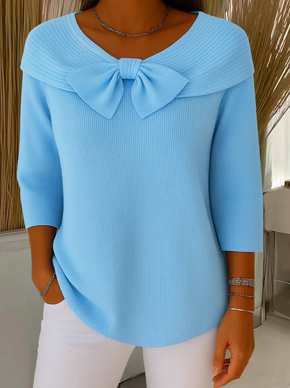 Knitted Bow Solid Color Sweater Autumn And Winter - merch gone viral.