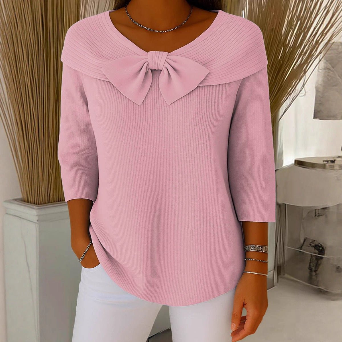 Knitted Bow Solid Color Sweater Autumn And Winter - merch gone viral.