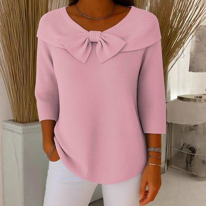 Knitted Bow Solid Color Sweater Autumn And Winter - merch gone viral.