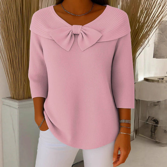 Knitted Bow Solid Color Sweater Autumn And Winter - merch gone viral.