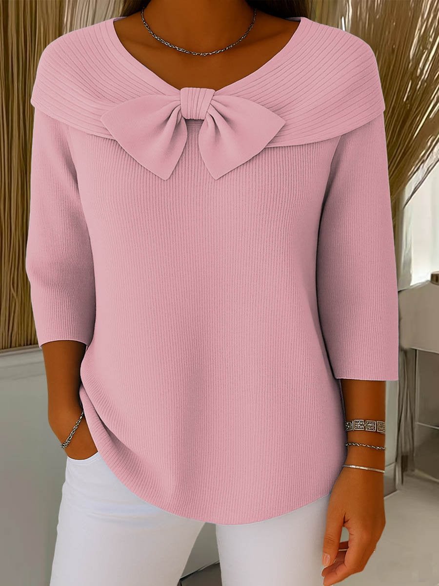 Knitted Bow Solid Color Sweater Autumn And Winter - merch gone viral.