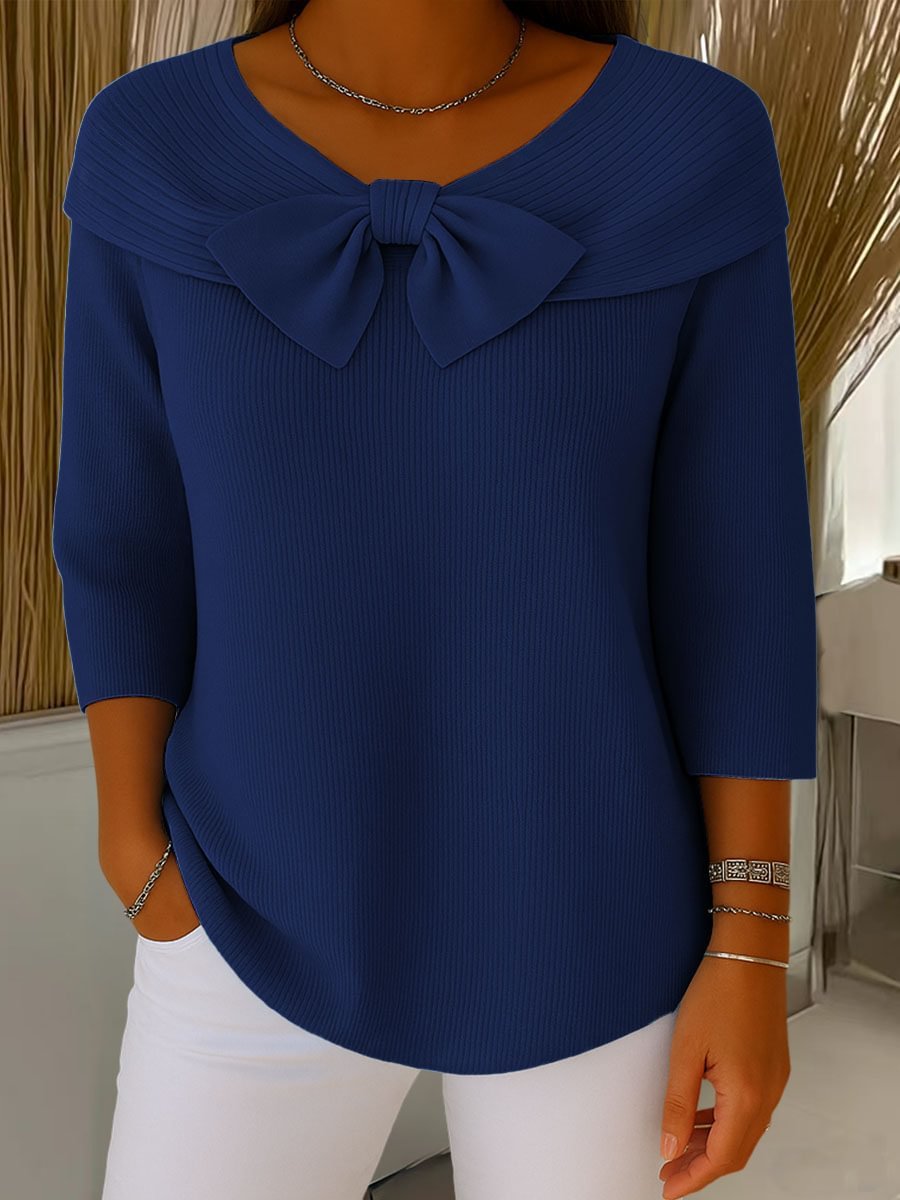 Knitted Bow Solid Color Sweater Autumn And Winter - merch gone viral.