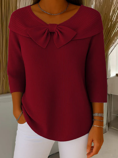 Knitted Bow Solid Color Sweater Autumn And Winter - merch gone viral.