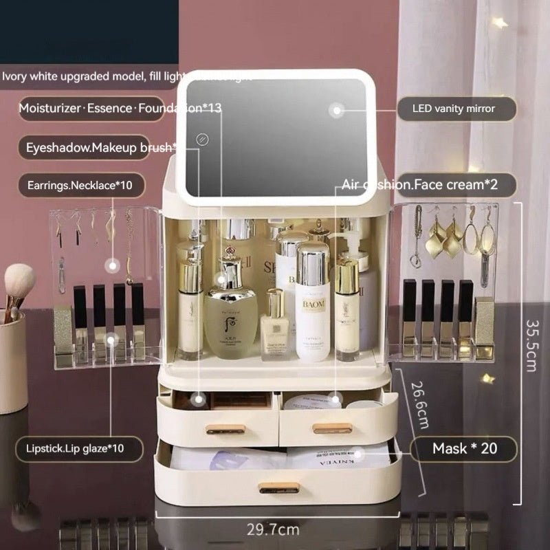 Lighted Mirror Desktop Cosmetic Organizer Premium ABS Deluxe Edition With Large Lipstick And Skincare Tray - merch gone viral.