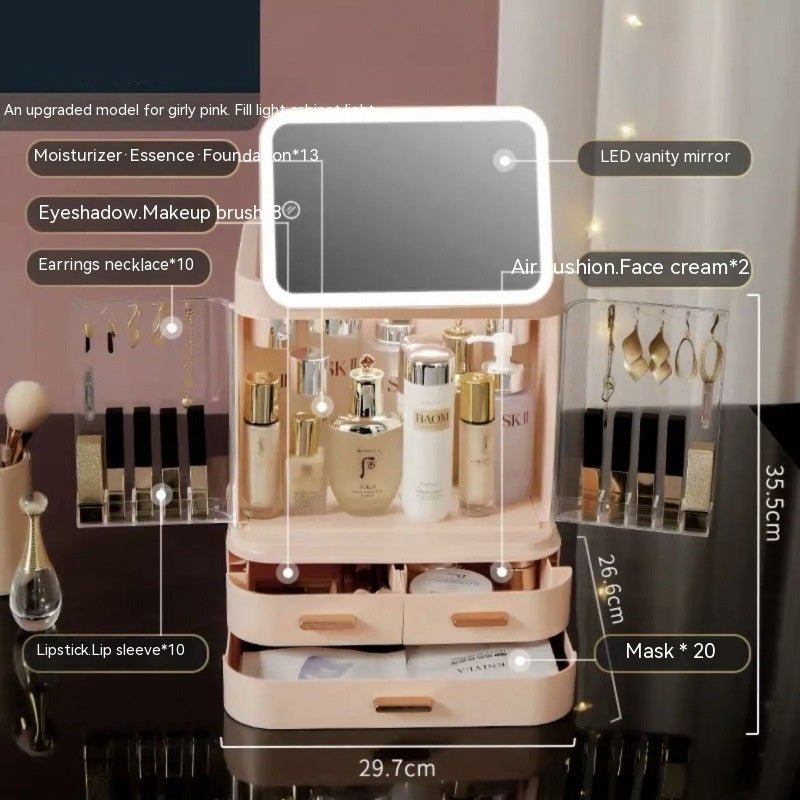 Lighted Mirror Desktop Cosmetic Organizer Premium ABS Deluxe Edition With Large Lipstick And Skincare Tray - merch gone viral.