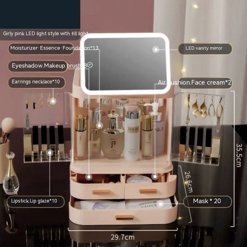 Lighted Mirror Desktop Cosmetic Organizer Premium ABS Deluxe Edition With Large Lipstick And Skincare Tray - merch gone viral.