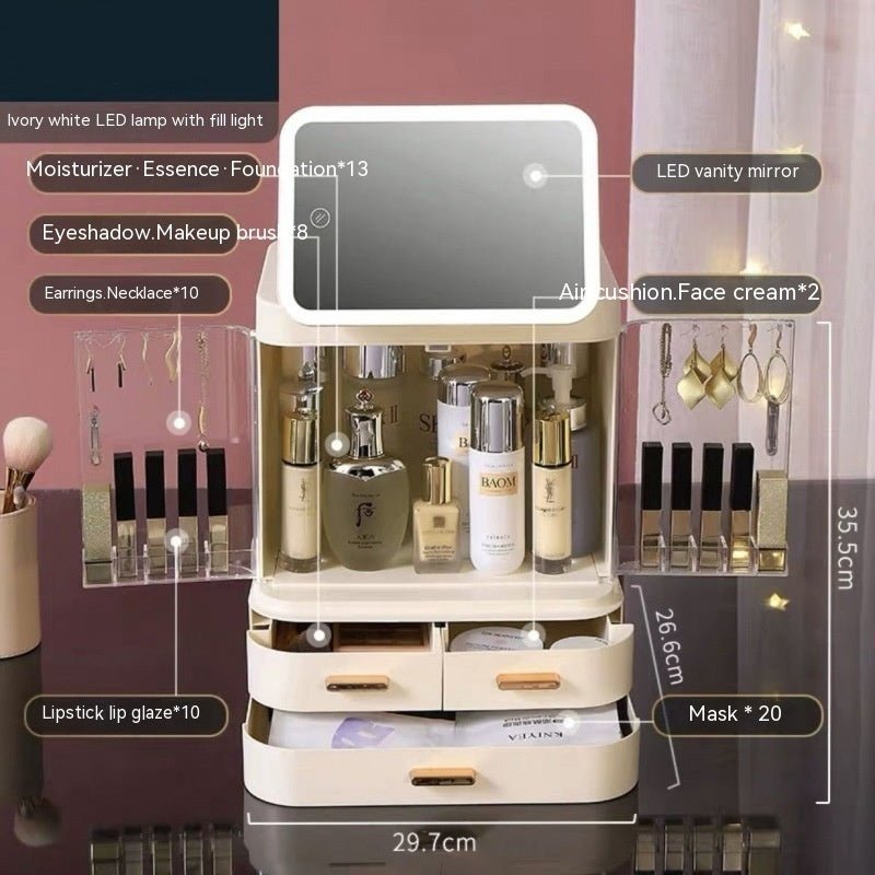 Lighted Mirror Desktop Cosmetic Organizer Premium ABS Deluxe Edition With Large Lipstick And Skincare Tray - merch gone viral.