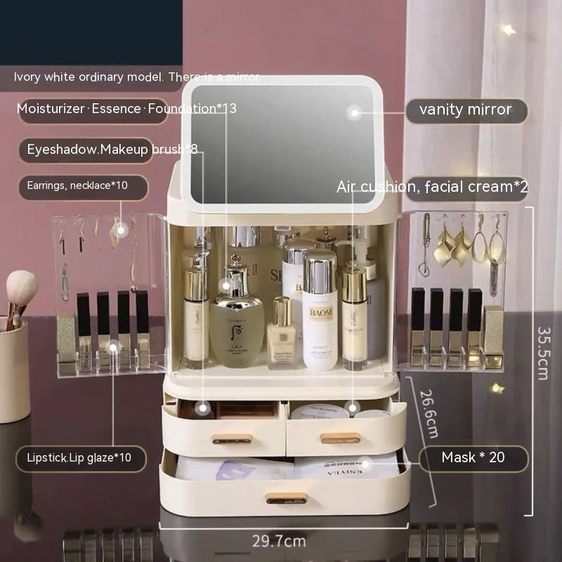 Lighted Mirror Desktop Cosmetic Organizer Premium ABS Deluxe Edition With Large Lipstick And Skincare Tray - merch gone viral.