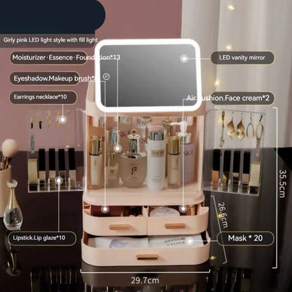 Lighted Mirror Desktop Cosmetic Organizer Premium ABS Deluxe Edition With Large Lipstick And Skincare Tray - merch gone viral.
