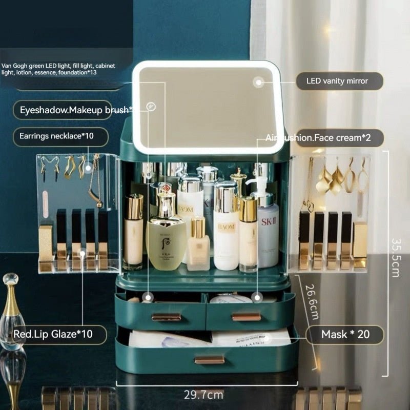 Lighted Mirror Desktop Cosmetic Organizer Premium ABS Deluxe Edition With Large Lipstick And Skincare Tray - merch gone viral.