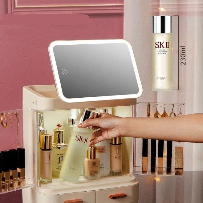 Lighted Mirror Desktop Cosmetic Organizer Premium ABS Deluxe Edition With Large Lipstick And Skincare Tray - merch gone viral.