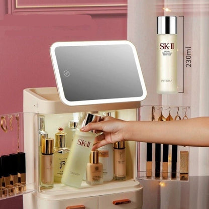 Lighted Mirror Desktop Cosmetic Organizer Premium ABS Deluxe Edition With Large Lipstick And Skincare Tray - merch gone viral.